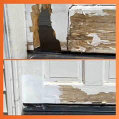Repair rotted wood door bottom easily with Preservan who will repair wood door dry rot with eco-safe epoxy filler.